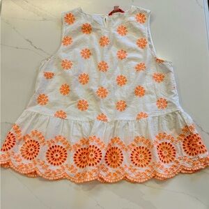 Lilly Pulitzer Seersucker Peplum with Orange Floral Embroidery size L
